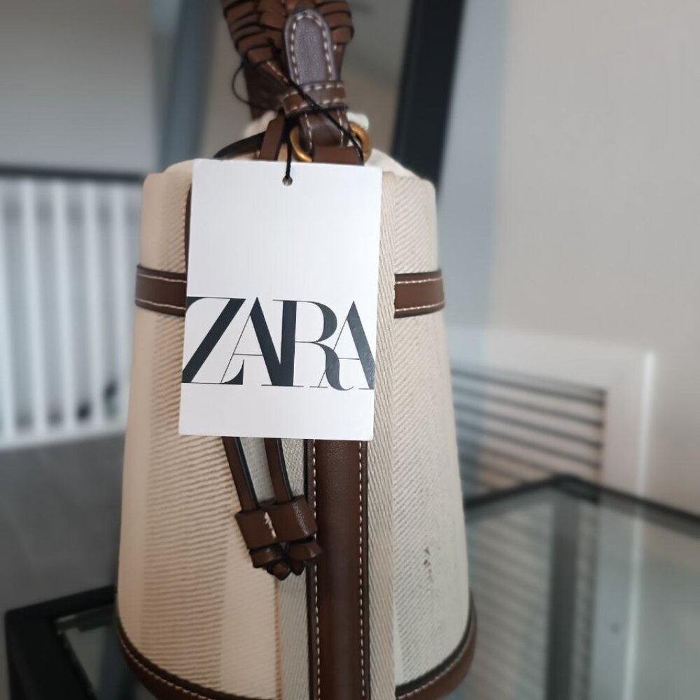 women's brown and beige zara bag